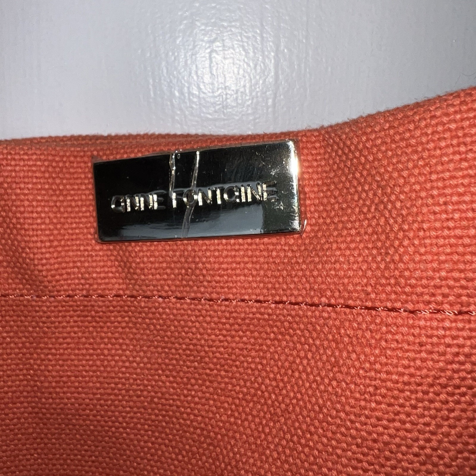 Anne Fontaine Violetta Cotton Tote Purse Orange With Brown Leather Strap — image 2 of 8